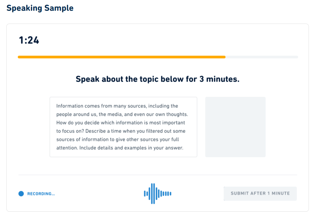 Ein Screenshot einer Speaking Sample Frage