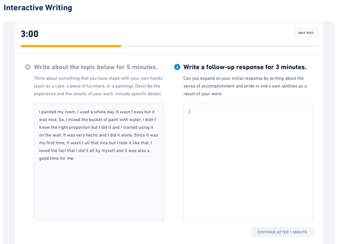 det質問タイプのスクリーンショット："Interactive Writing"