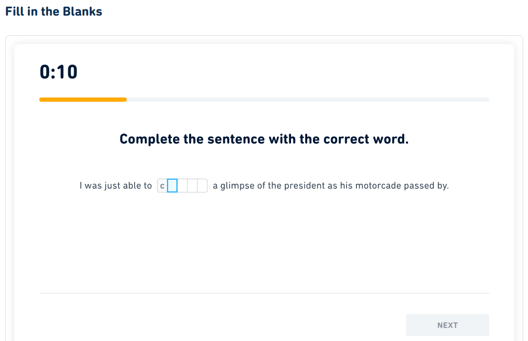 Uno screenshot del tipo di domanda det: "Fill in the Blanks"