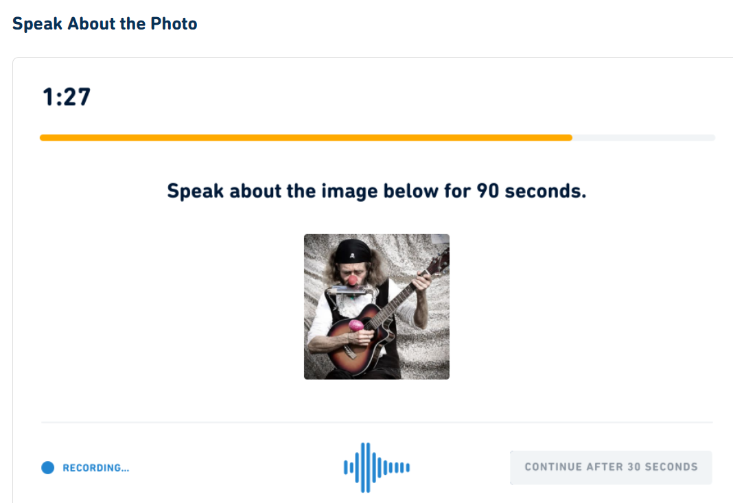 Снимок экрана типа вопросов: "Speak About the Photo"
