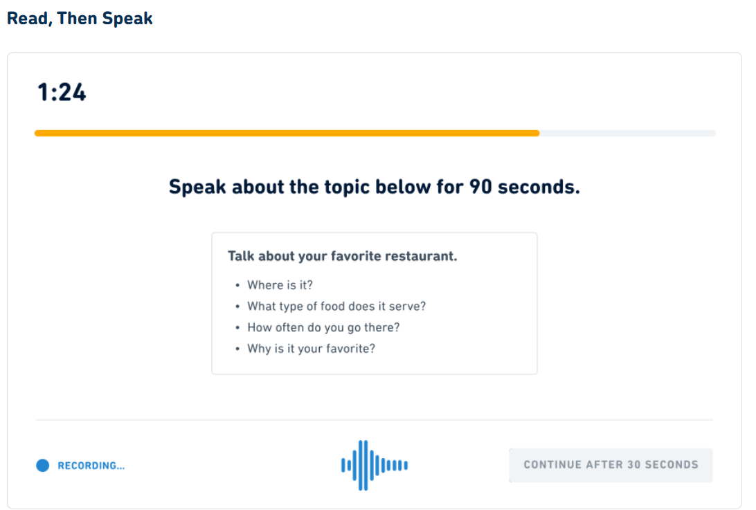 Det soru türünün ekran görüntüsü: "Read, Then Speak"