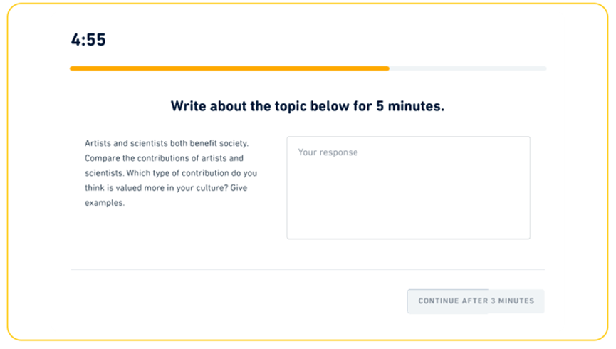 Une capture d'écran d'un type de question "Interactive Writing" non mis à jour du DET.