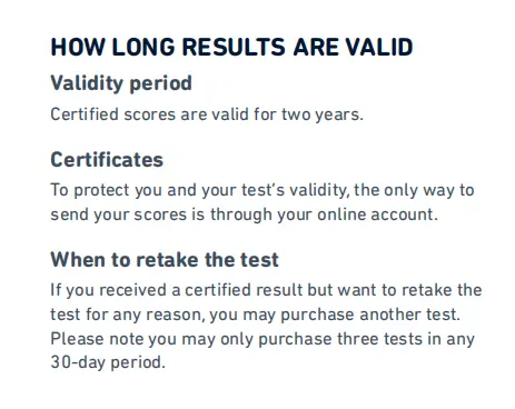 A screenshot of the official validity period of a DET (Duolingo English Test).