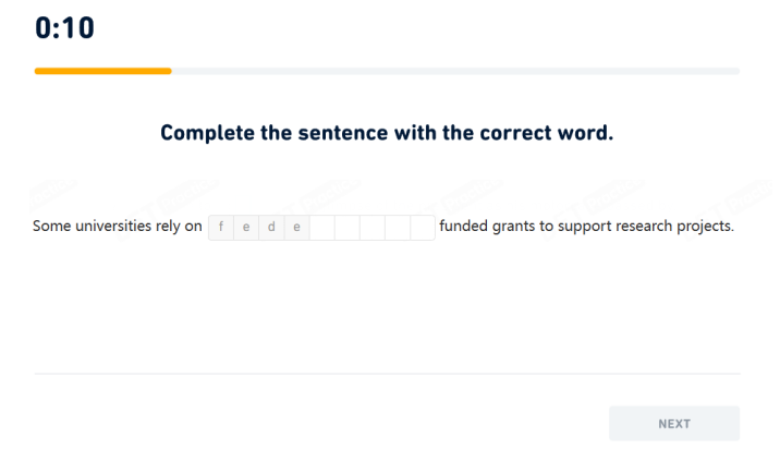 DETの「Fill in the Blanks」例題のスクリーンショット。