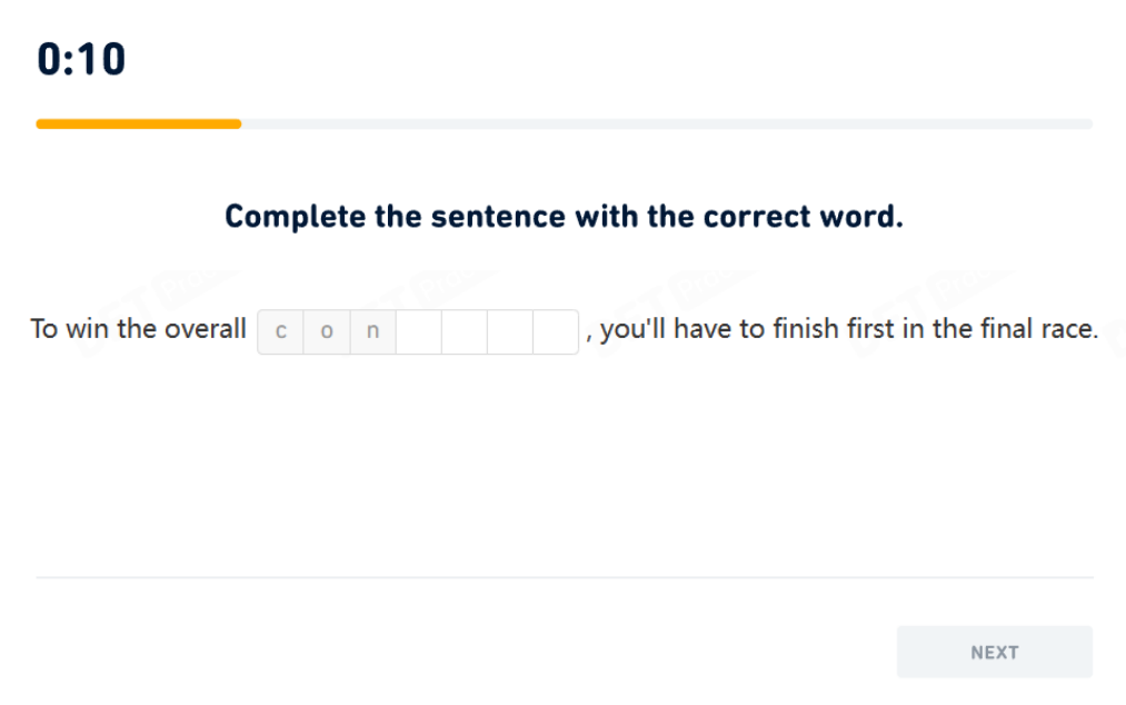 DETの「Fill in the Blanks」例題のスクリーンショット。
