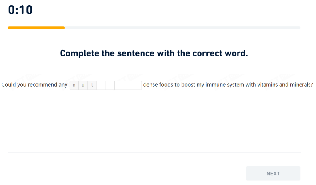 DETの「Fill in the Blanks」例題のスクリーンショット。