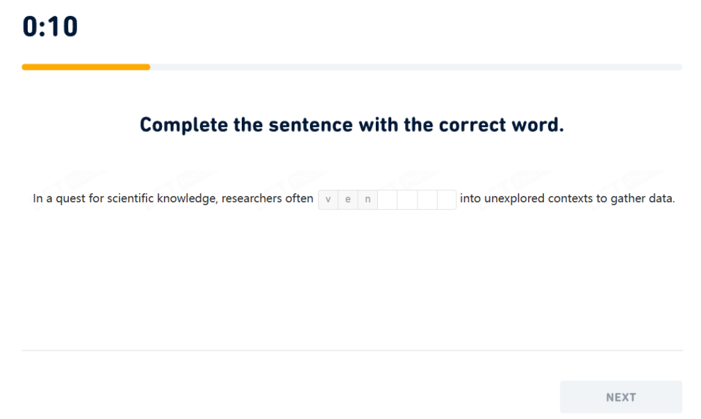 DETの「Fill in the Blanks」例題のスクリーンショット。