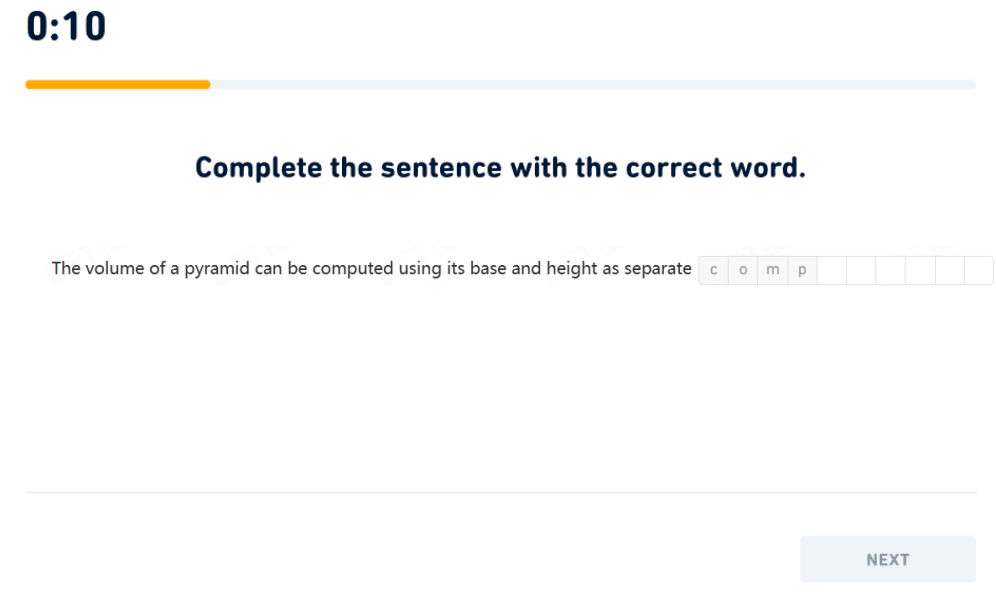 DETの「Fill in the Blanks」例題のスクリーンショット。