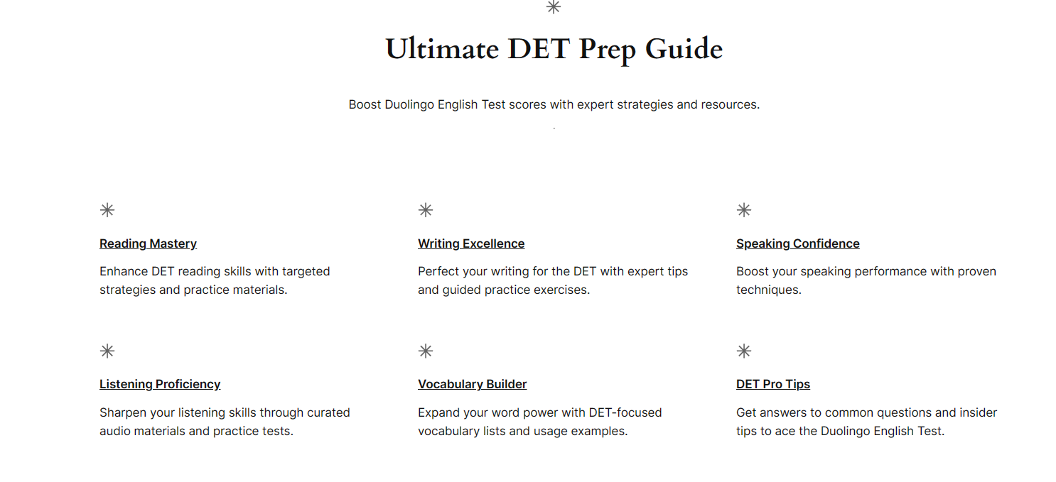 A screenshot of the DETPrep website preparation guide.