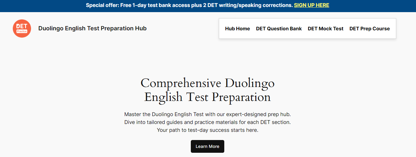 A screenshot of the DETPrep homepage.