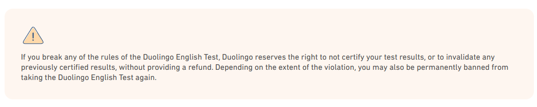 A screenshot of the official Duolingo English Test statement on violations.