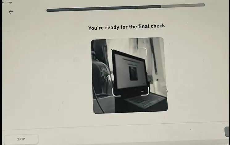 A screenshot of the Duolingo English Test on a computer showing the real-time white detection box.