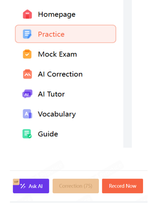 A screenshot of the AI features on the DET Practice platform.