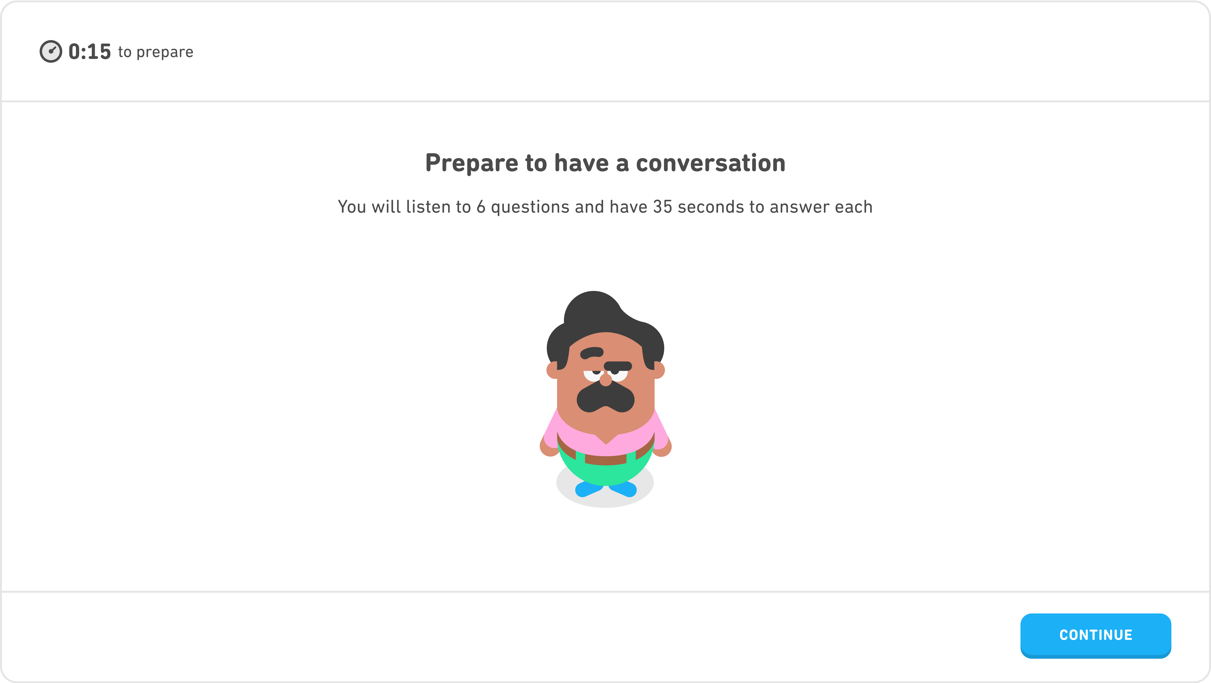 A screenshot Duolingo English Test question type: Interactive Speaking