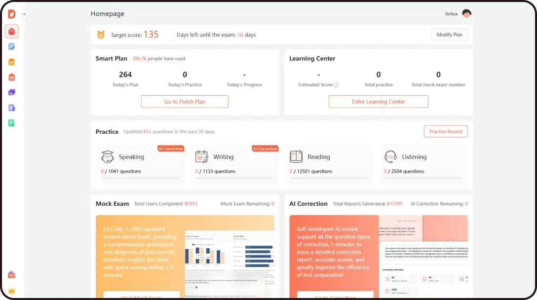 A screenshot of DET Practice Platform