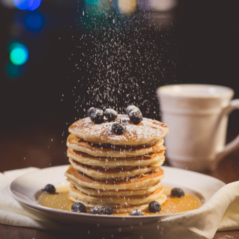 A pancakes picture from the Duolingo English Test image description task.