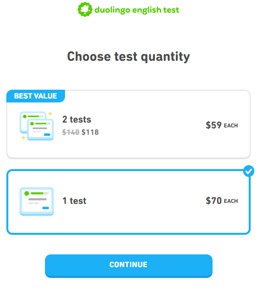 An image of the pricing for the Duolingo English Test.