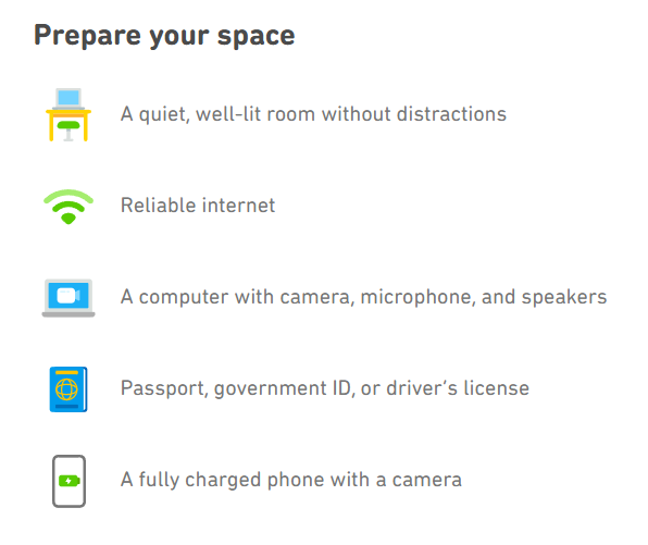A screenshot of the official Duolingo English Test regarding exam preparation items.