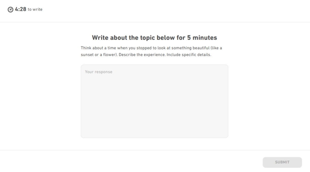 A screenshot of the Writing Sample question type from the Duolingo English Test.