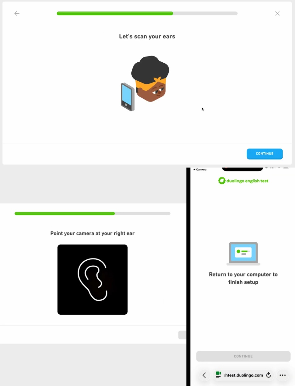 An image showing Step 2 of ear inspection in the Duolingo English Test.