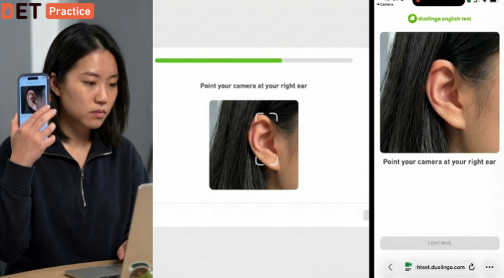 An image showing Step 3 of ear scanning in the Duolingo English Test.
