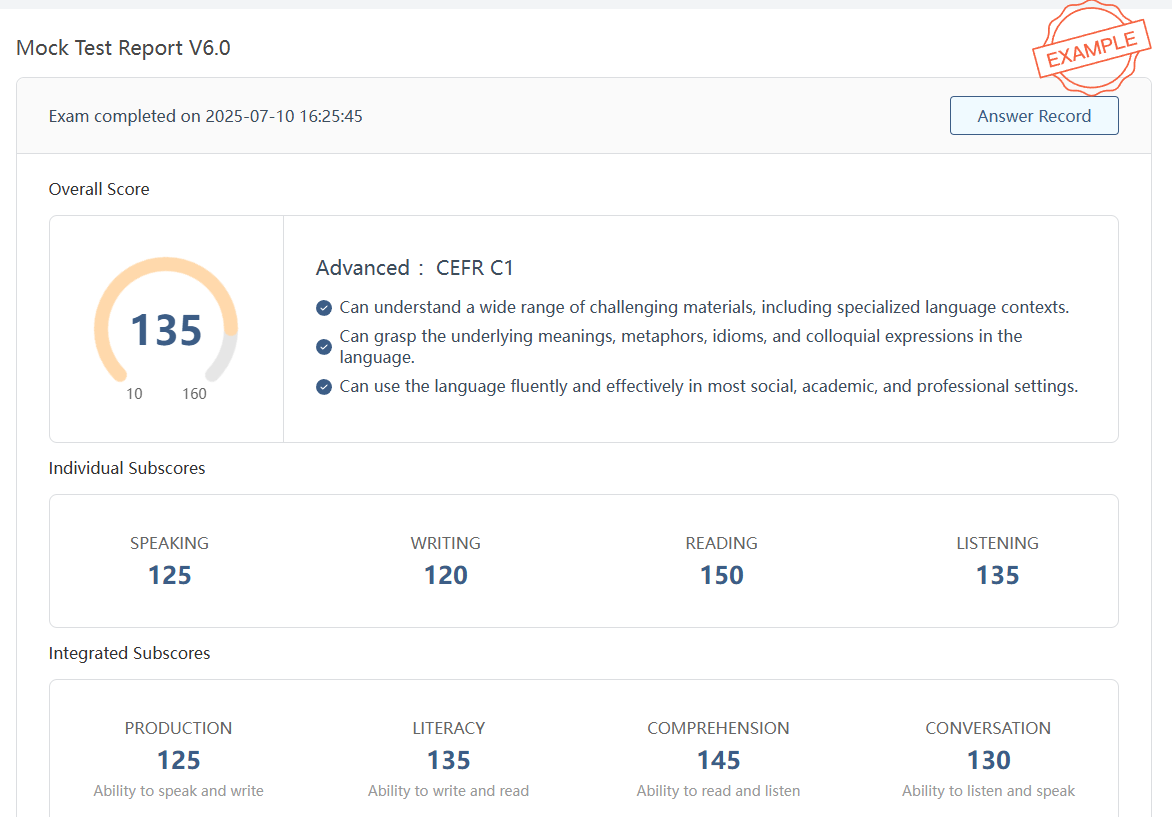 Screenshots of the Duolingo English Test mock exam